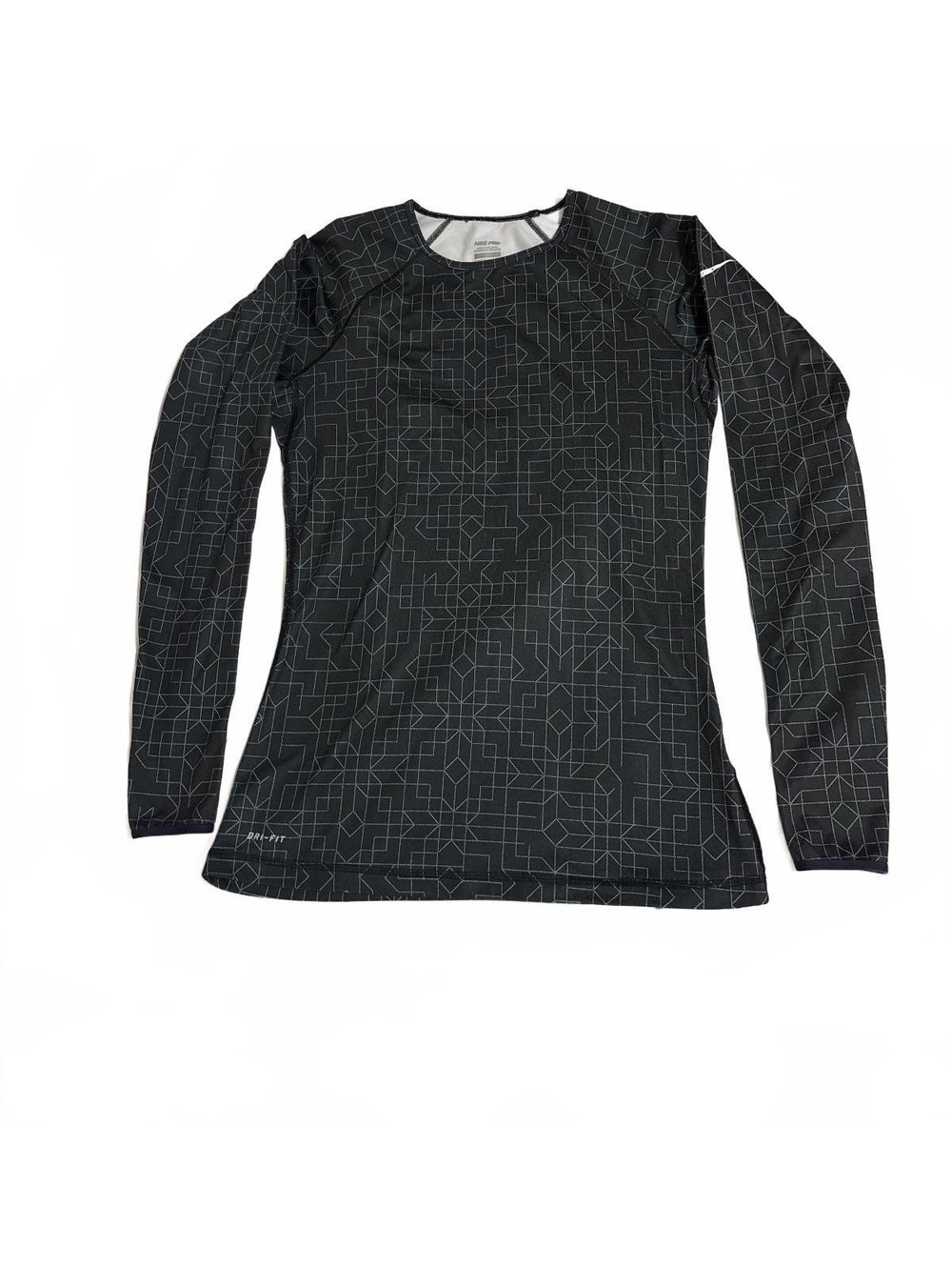 Nike Pro Women's Dri-Fit Long Sleeve Training Shirt Small S Black Grey Geometric